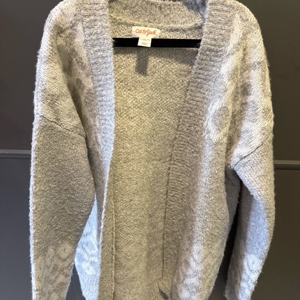 Cat & Jack Girls Gray Open Front Fuzzy Cardigan Sweater NWT Size L (10/12)